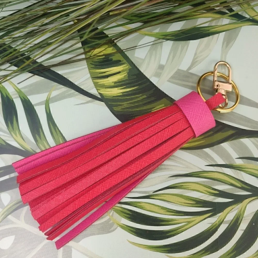 💕 SAFFIANO GENUINE LEATHER PINK RED KEYCHAIN PURSE HANDBAG CHARM